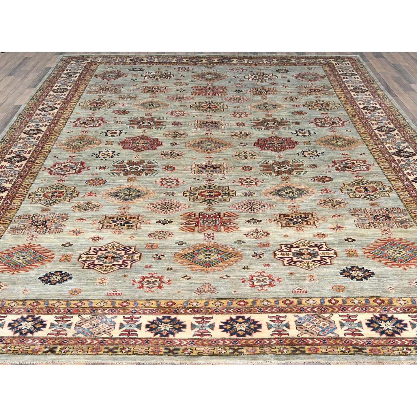 10'X13'6" Light Gray Afghan Super Kazak Soft Wool Hand Knotted Rug