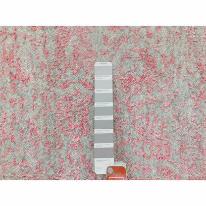 2'6"X9'10" Erased Farsian Design Wool & Art Silk Hand Loomed Jacquard Rug