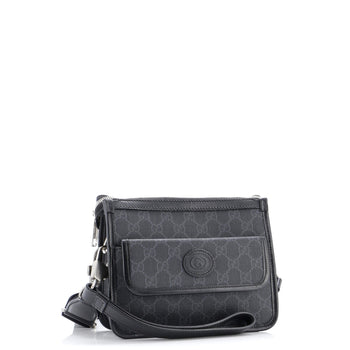 Gucci Interlocking G Patch Wristlet Flap Messenger Bag Gg Coated Canvas Small