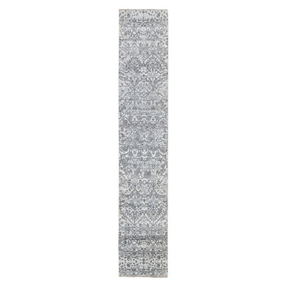2'7"X14'1" Ivory Oushak Hand Knotted Natural Wool Runner Rug