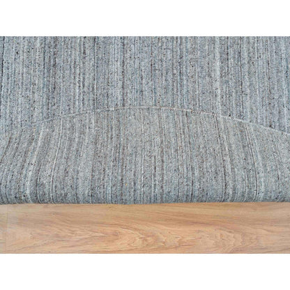 10'1"X10'1" Gray Wool Hand Loomed Modern Striae Design Round Oriental Rug