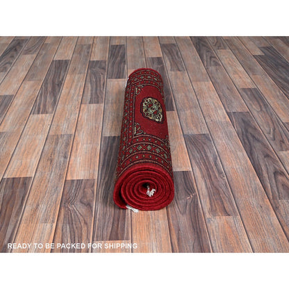 2'2"X5'8" Red Princess Bokara Medallions Hand Knotted Soft Wool Runner Rug