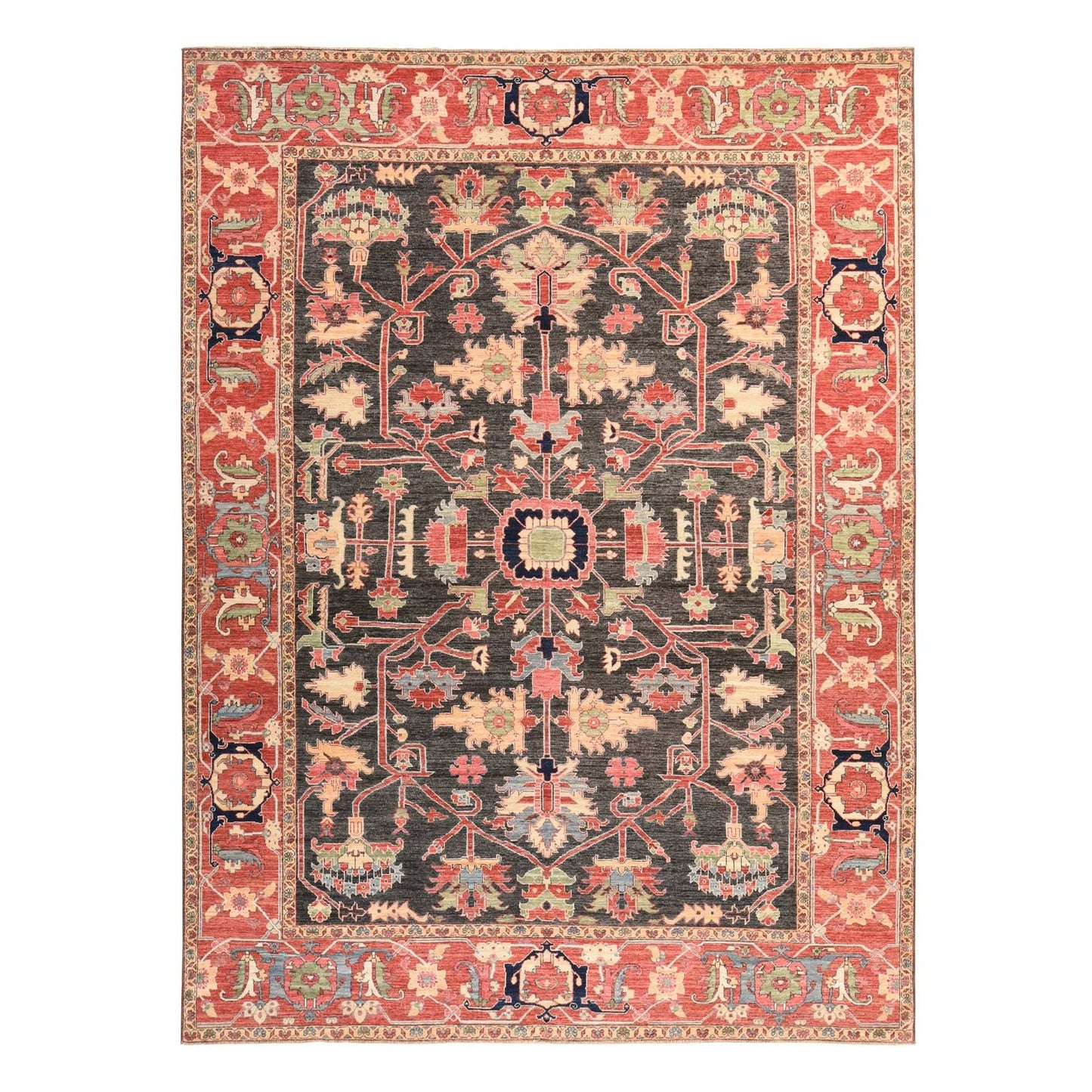 8'10"X11'10" Gray Afghan With Heris Rug All Over Design Hand Knotted Wool