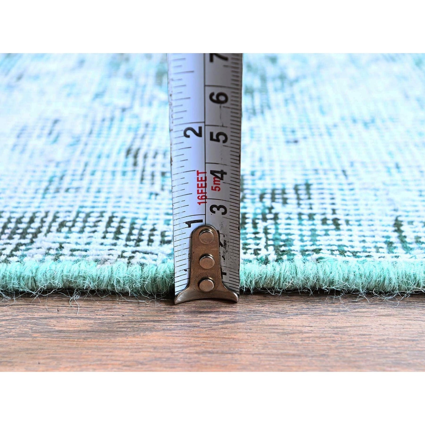 2'X5'8" Green Overdyed Vintage Zoroastrian Hand Knotted All Wool Runner Rug