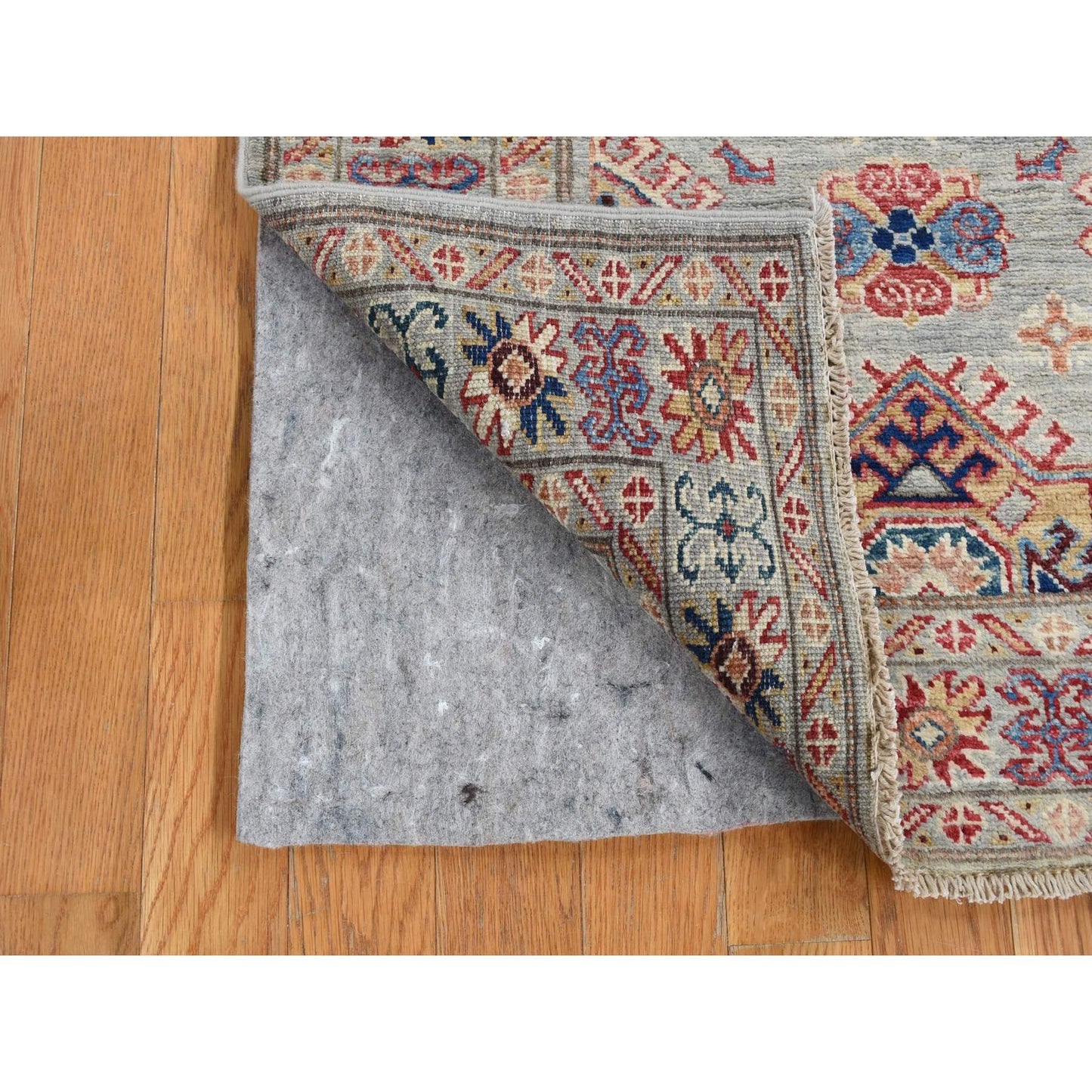 2'10"X8' Light Gray Afghan Super Kazak Hand Knotted Pure Wool Runner Rug