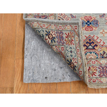 2'10"X8' Light Gray Afghan Super Kazak Hand Knotted Pure Wool Runner Rug