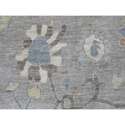 9'10"X13'6" Gray Afghan Angora Oushak Leaf Design Hand Knotted Wool Rug