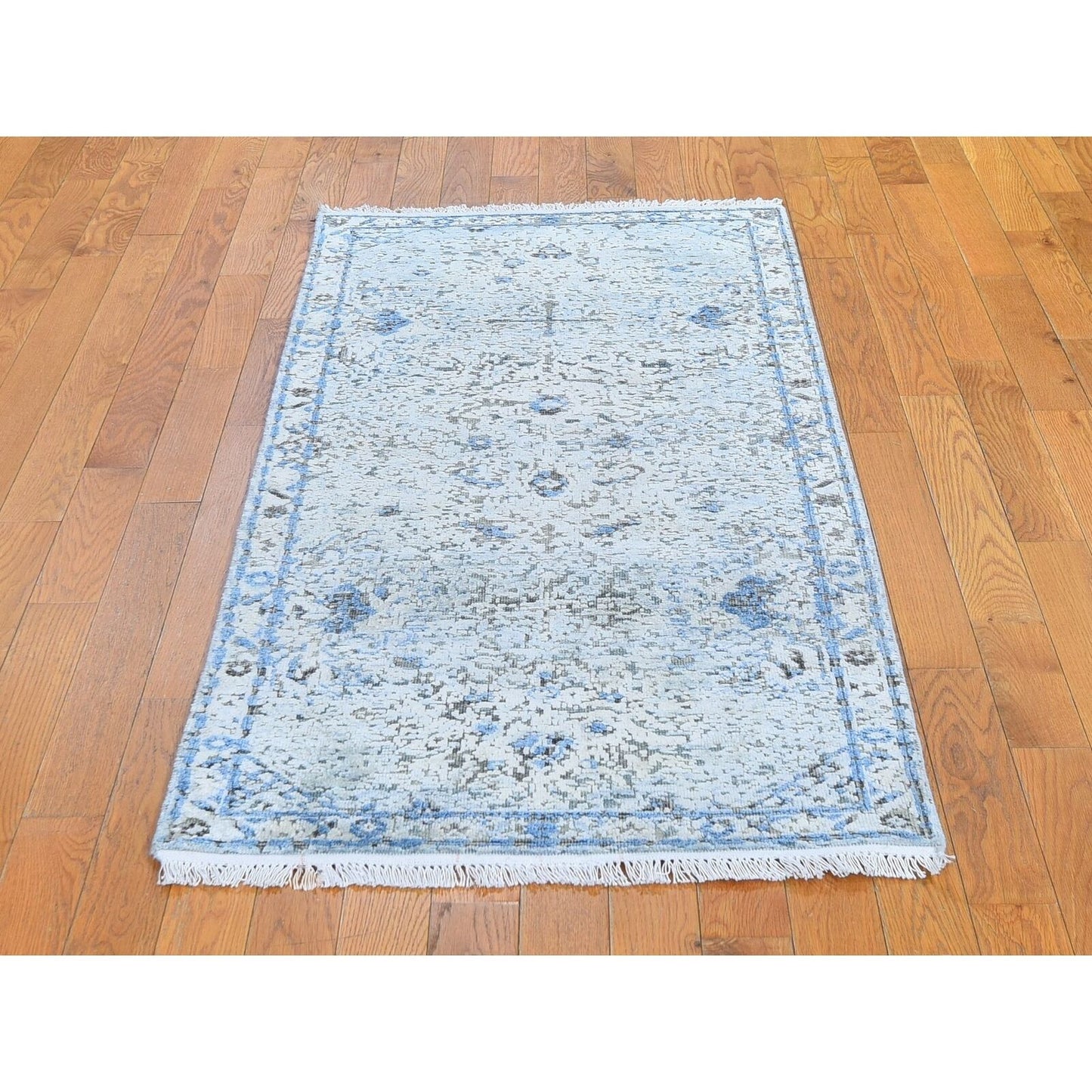 2'6"X6' Distressed Oushak Pure Silk - Text Wool Wide Runner Hand Made Rug