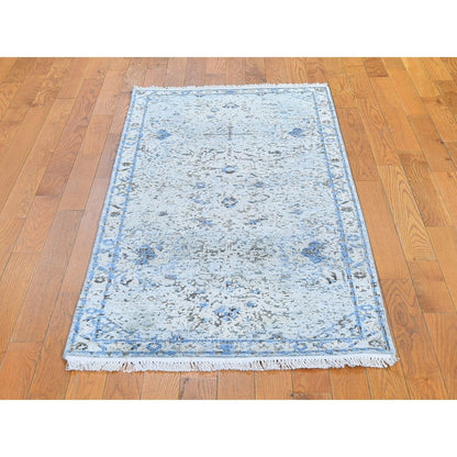 2'6"X6' Distressed Oushak Pure Silk - Text Wool Wide Runner Hand Made Rug