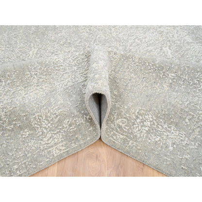 6'X9'2" Beige Wool And Silk Hand Loomed Fine Jacquard Round Rug