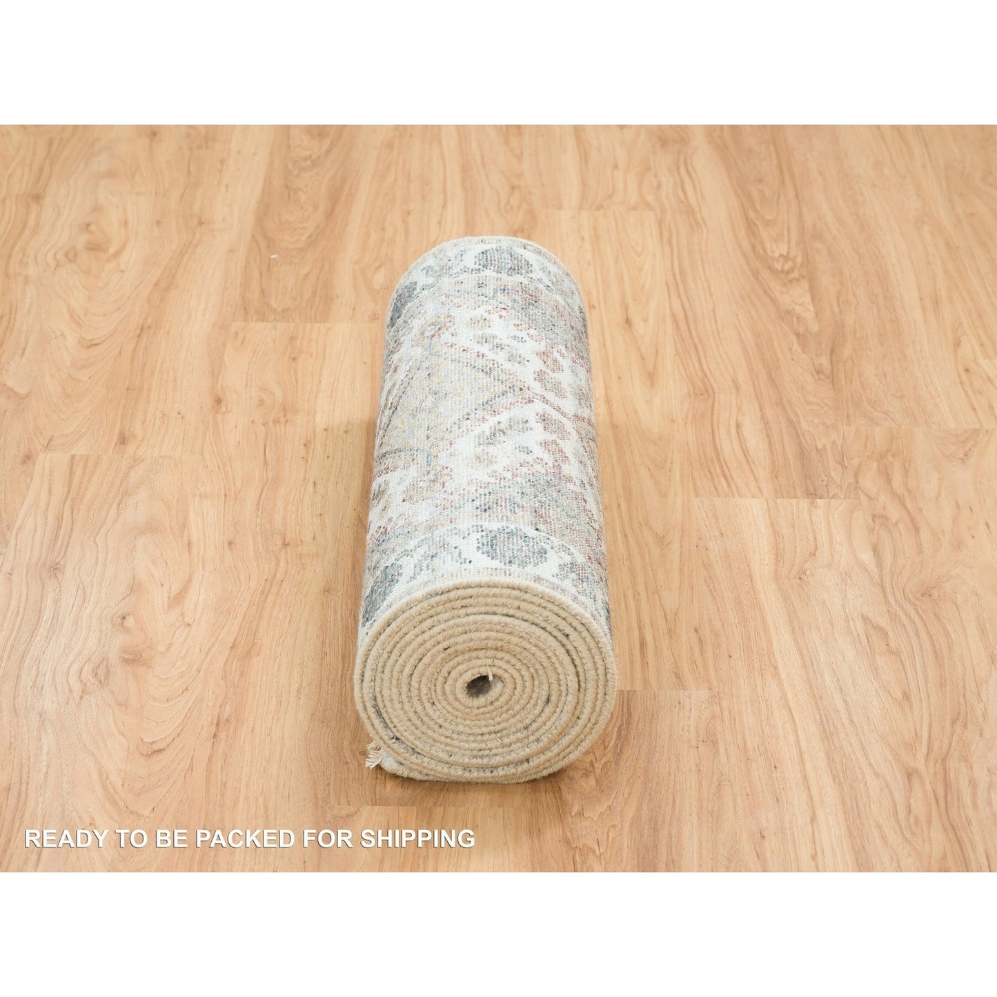 2'7"X18' Ivory Hand Knotted Flower Rosettes Border Xl Runner Oriental Rug