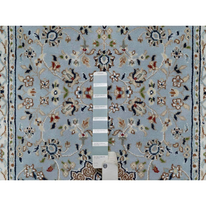 2'8"X10'1" Beau Blue 250 Kpsi Wool And Silk Hand Knotted Nain Runner Rug