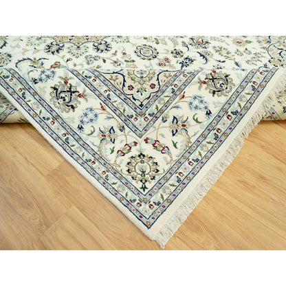 8'10"X12'3" Huron White Hand Knotted Nain Vibrant Wool Oriental Rug
