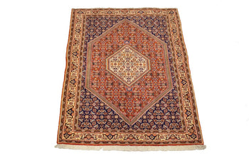 Handmade Vintage Oriental Rug 4X5 Ft Rust Orange
