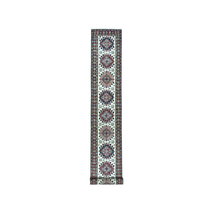 2'10"X19'1" Ivory Super Kazak Geometric Xl Runner Handmade Oriental Rug