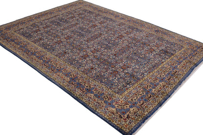 Vintage Blue Wool Oriental Rug Allover Floral