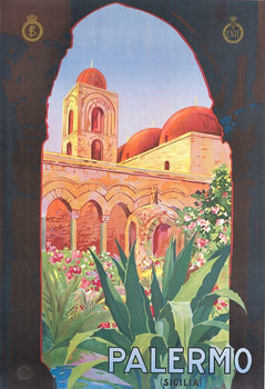 Palermo Sicily Travel 1930 Vintage Original Italian Poster Italian Railways Rare
