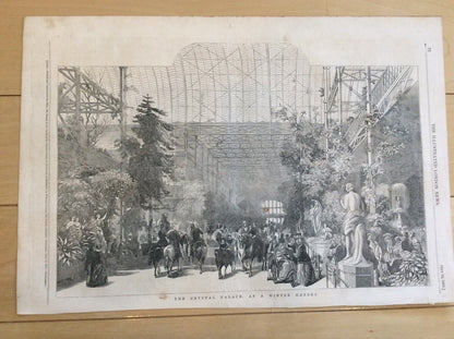 1851 Crystal Palace Winter Garden London Great Exhibition Original Engraving Iln