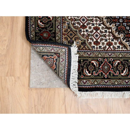 3'10"X10'4" Wool And Silk Black Tebraz Mahi Hand Knotted Wide Runner Rug