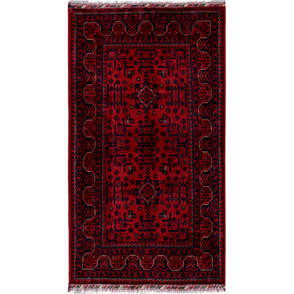 2'9"X5' Red Afghan Khamyab Geometric Pattern Hand Knotted Soft Wool Rug