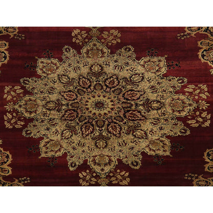 10'10"X15'3" Red Antique Zoroastrian Flower Design Wool Hand Knotted Rug