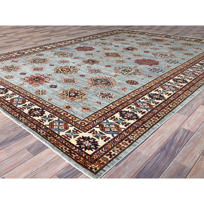 9'X12' Puritan Gray Hand Knotted Soft Wool Super Kazak Oriental Rug
