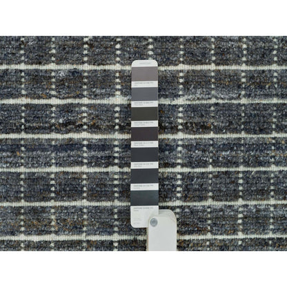 8'X9'10" Davy Gray Modern Wool Box Design Plain Loomed Knotted Rug