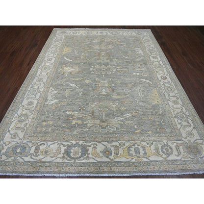 8'X10' Gray Peshawar Heris All Over Design Hand Knotted Wool Rug Oriental