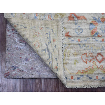 4'X6' Gray Hand Knotted Afghan Angora Oushak Leaf Design Pure Wool Rug