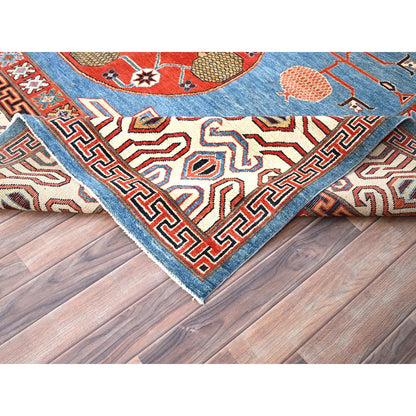 9'1"X11'9" Blue Khotan Design Hand Knotted Soft Wool Oriental Rug