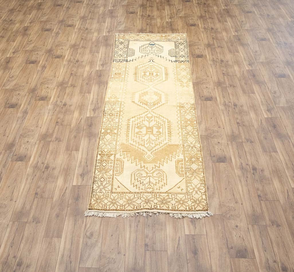 Handmade tribal rug kitchen carpet semi antique muted oriental runner 3x10 ft