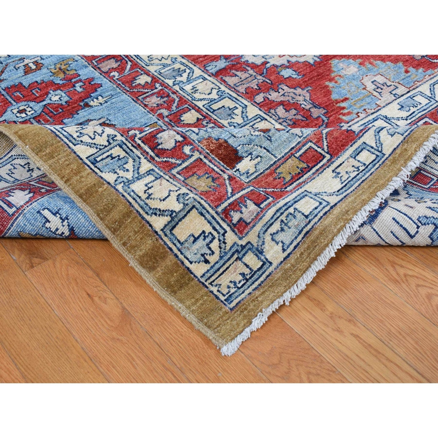 9'10"X13'10" Green Geometric Bookshaish Design Hand Knotted Pure Wool Rug