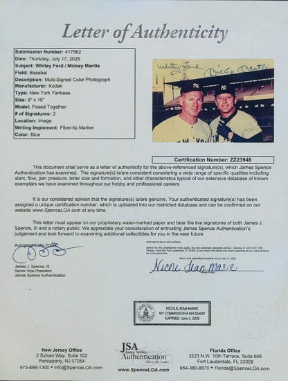 Mickey Mantle & Whitey Ford Autographed 8X10 Framed Baseball Photo (Jsa)