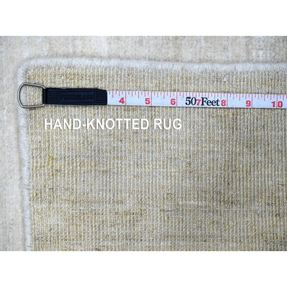 2'1"X3' Bone White Single Color Modern Peshawar Hand Knotted Wool Mat Rug