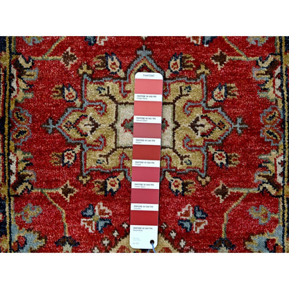 2'X3' Rich Red Karjihooz Geometric Medallions Wool Hand Knotted Mat Rug