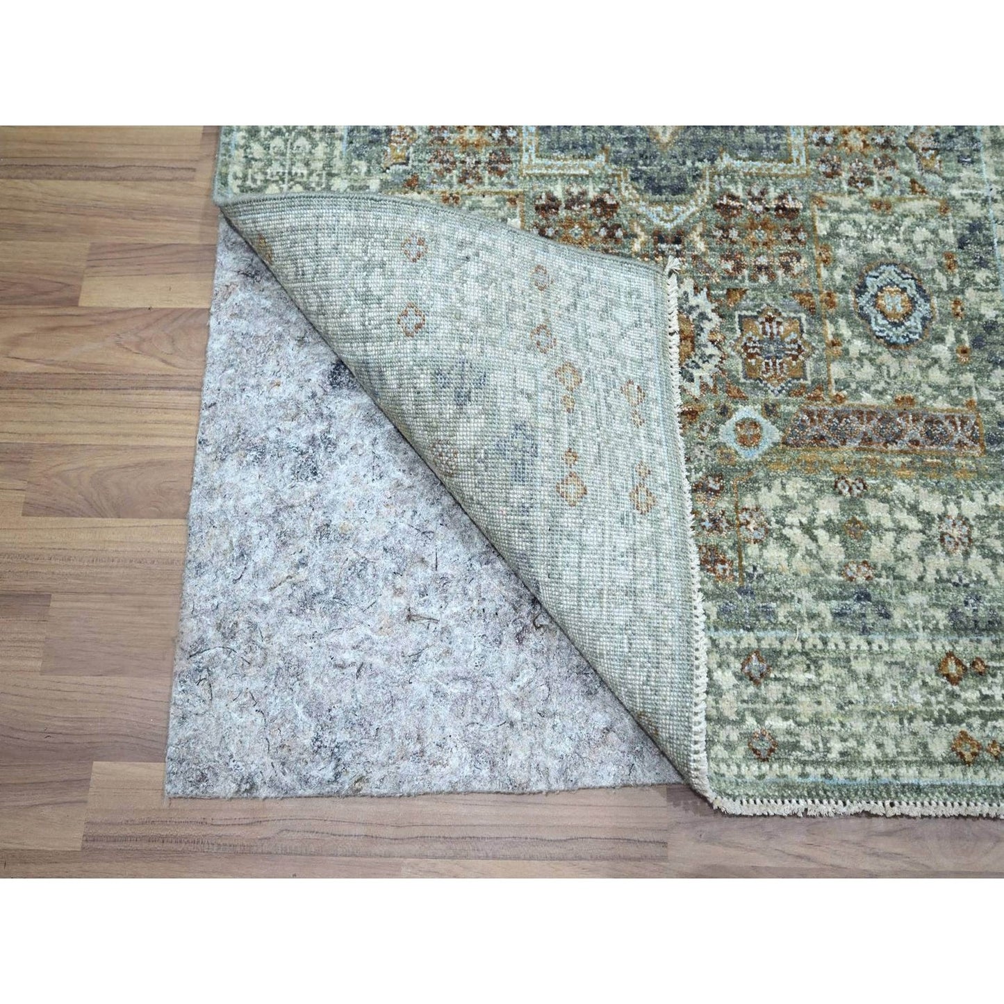 3'1"X5' Mint Green Hand Knotted Rug Pure Wool Pre Historic Mamluk Design