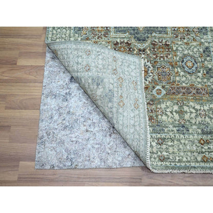 3'1"X5' Mint Green Hand Knotted Rug Pure Wool Pre Historic Mamluk Design