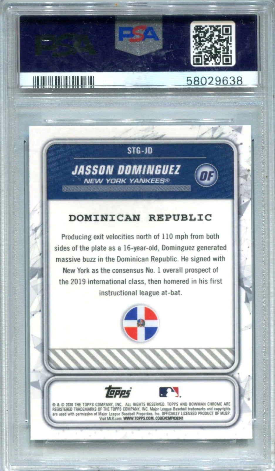Jasson Dominguez Bowman Chrome Spanning The Globe #Jd Psa Mint 9