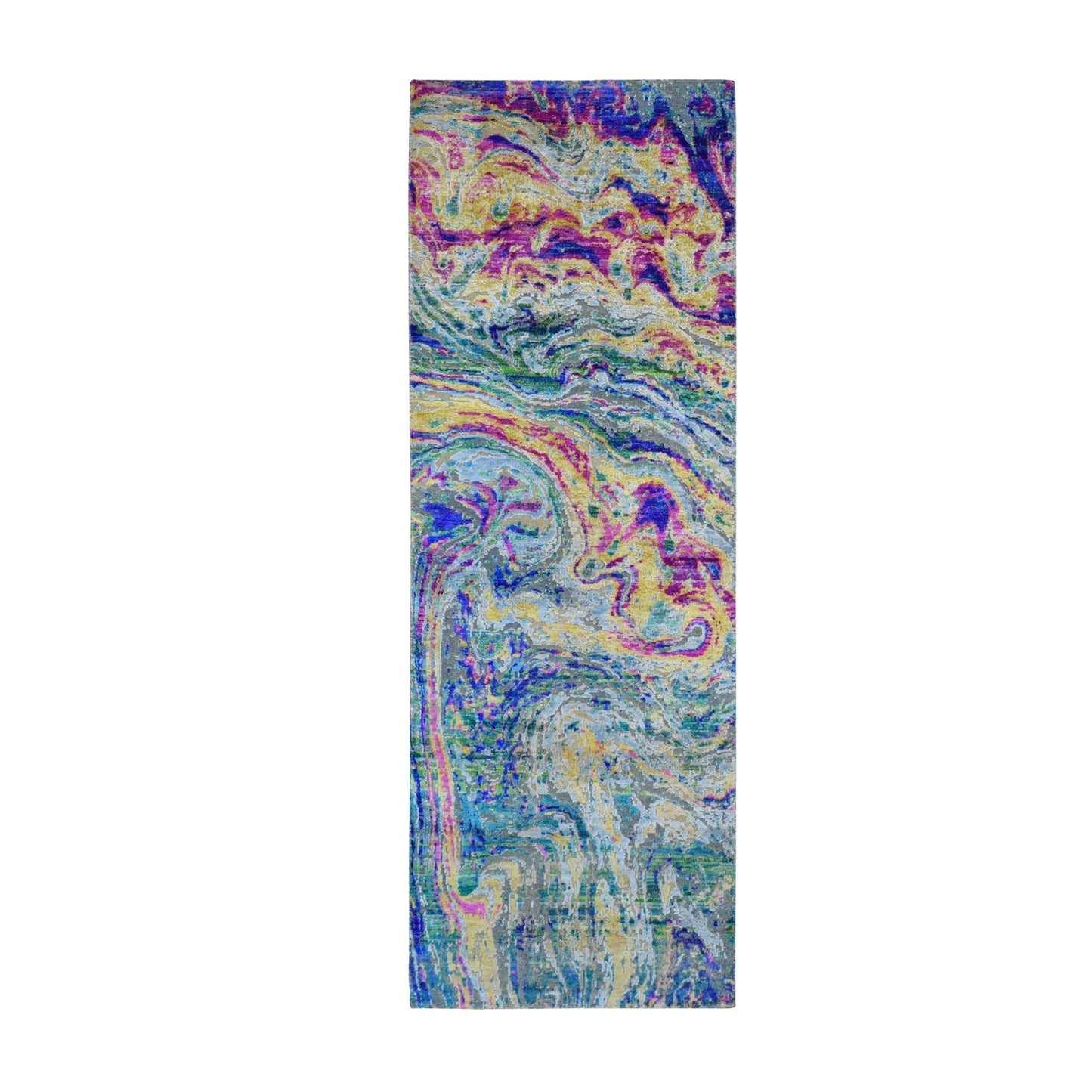 2'9"X8'2" Colorful Sari Silk With Textured The Lava Design Runner Rug