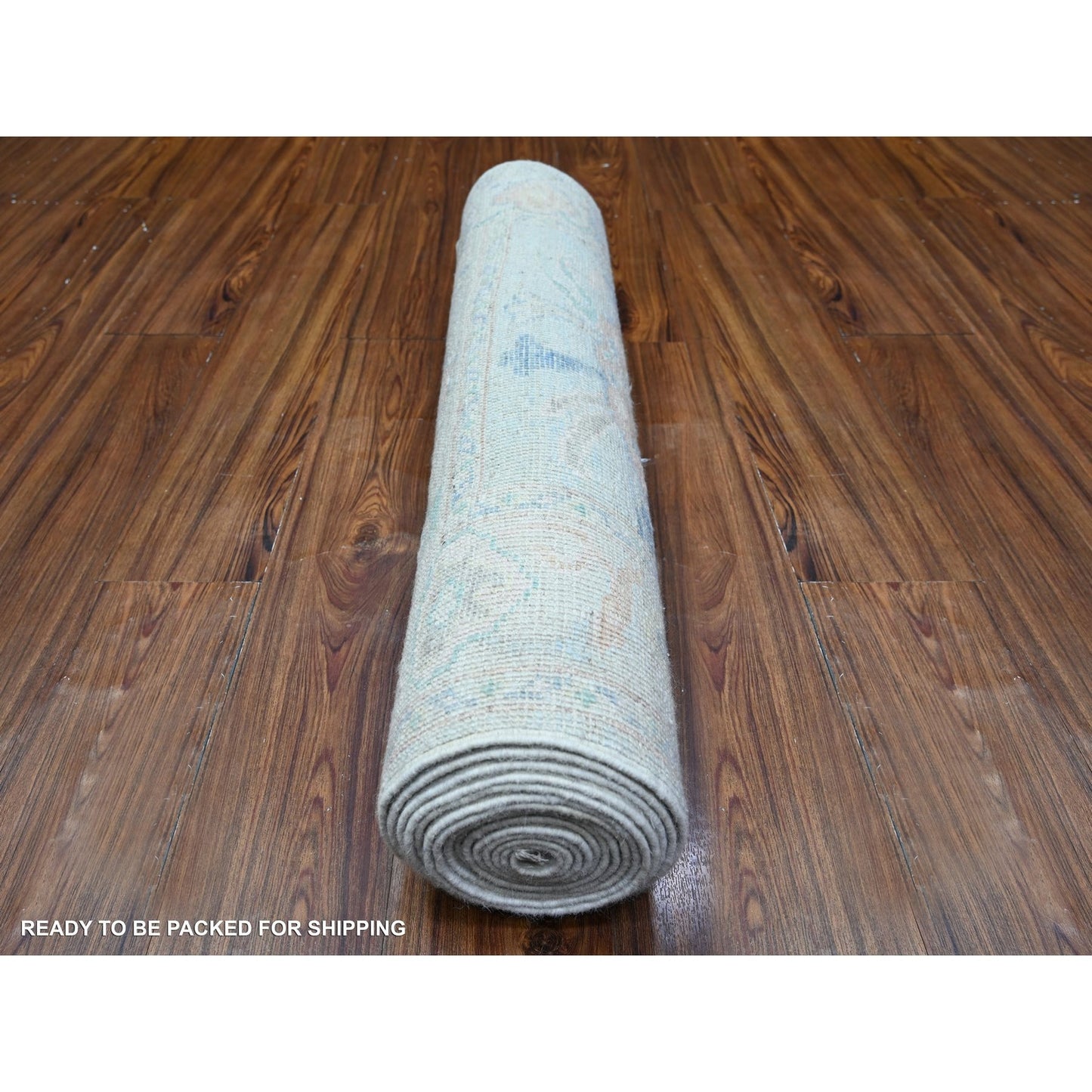 3'X15'9" Oyster Shell Gray Hand Knotted Angora Oushak Wool Xl Runner Rug