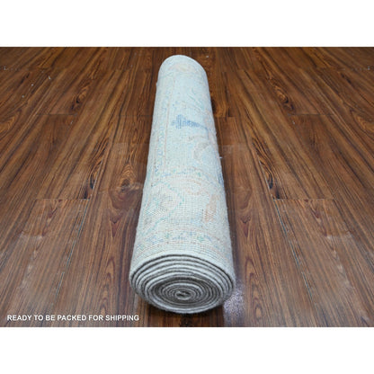 3'X15'9" Oyster Shell Gray Hand Knotted Angora Oushak Wool Xl Runner Rug