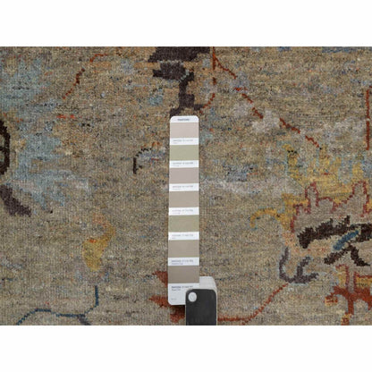 2'1"X3'1" Oak Brown Broken Pattern Oushak Design Wool Hand Knotted Rug