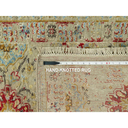 2'9"X15'10" Beige Wool And Silk Sunset Hand Knotted Runner Oriental Rug