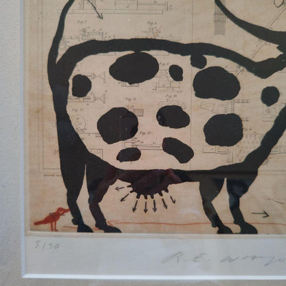 Raymond Waydelich (French, B. 1938) - Cow Original Serigraph Print Signed Framed