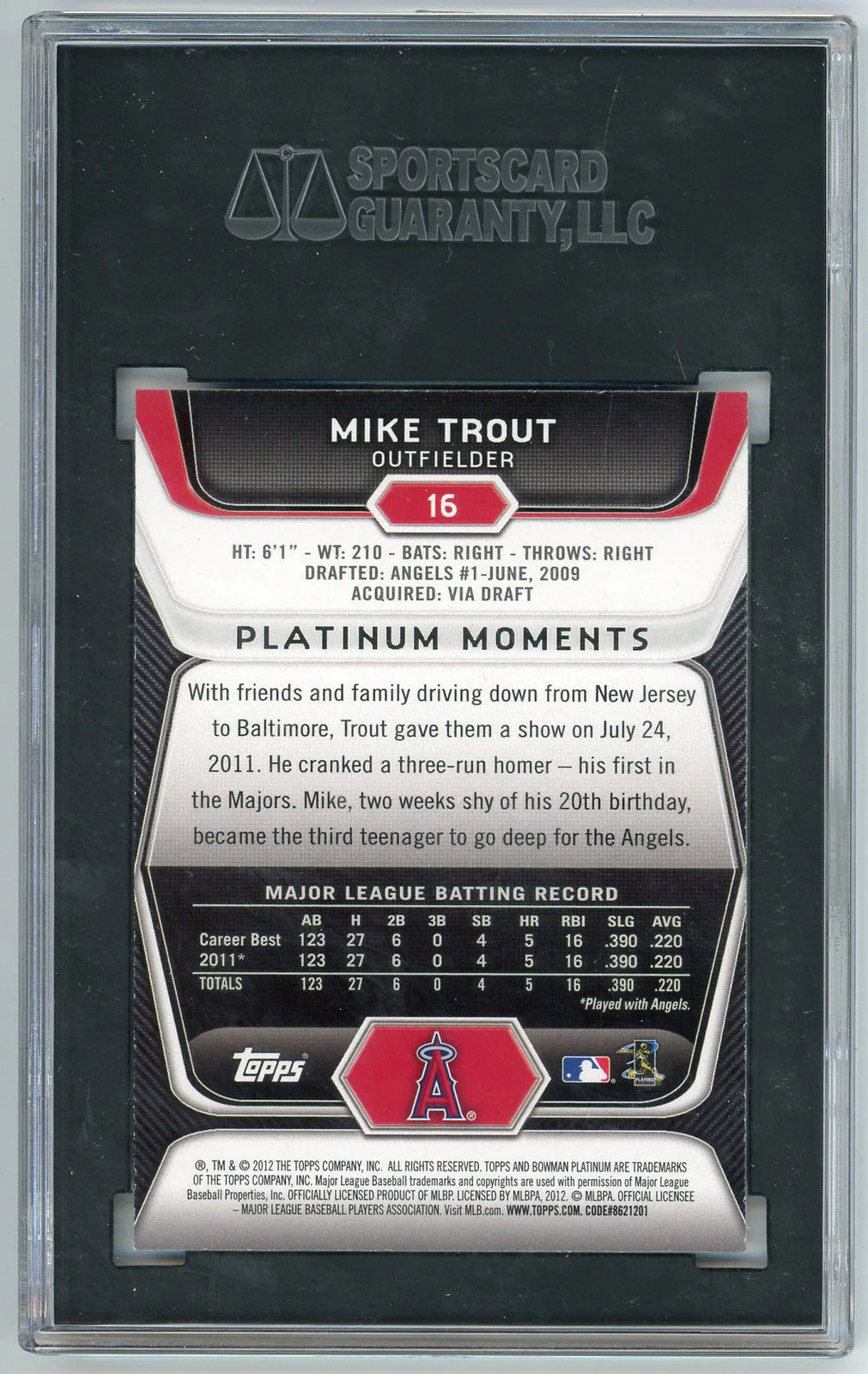 Mike Trout 2012 Bowman Platinum #16 Sgc Mt 9.5