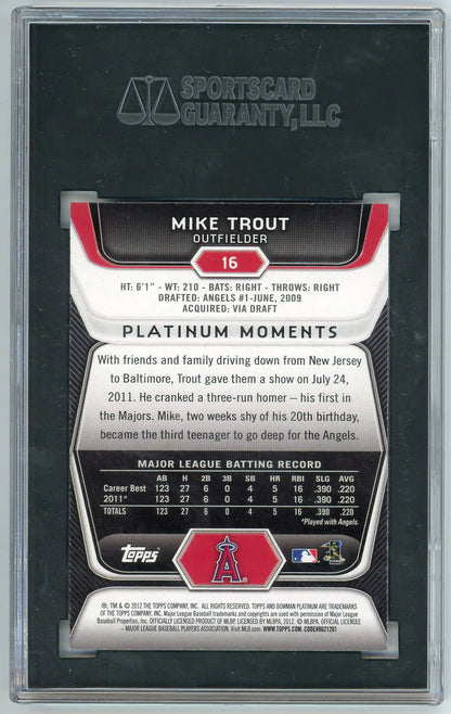 Mike Trout 2012 Bowman Platinum #16 Sgc Mt 9.5