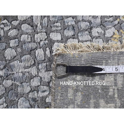 3'X8' Gray Zoroastrian Medallion Design Wool-Silk Runner Hand Knotted Rug