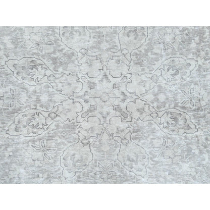 8'1"X11'2" Ivory Worn Wool Hand Knotted Vintage Farsian Tebraz Rug