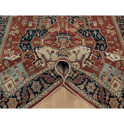 6'3"X9'1" Red Antiqued Heris Recreation Hand Knotted New Zealand Wool Rug