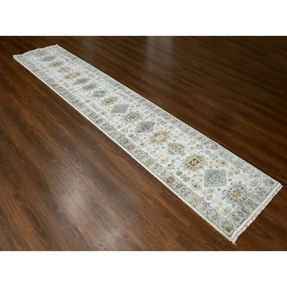 2'9"X13'8" Snowbound White Hand Knotted Karjihooz 100% Wool Runner Rug